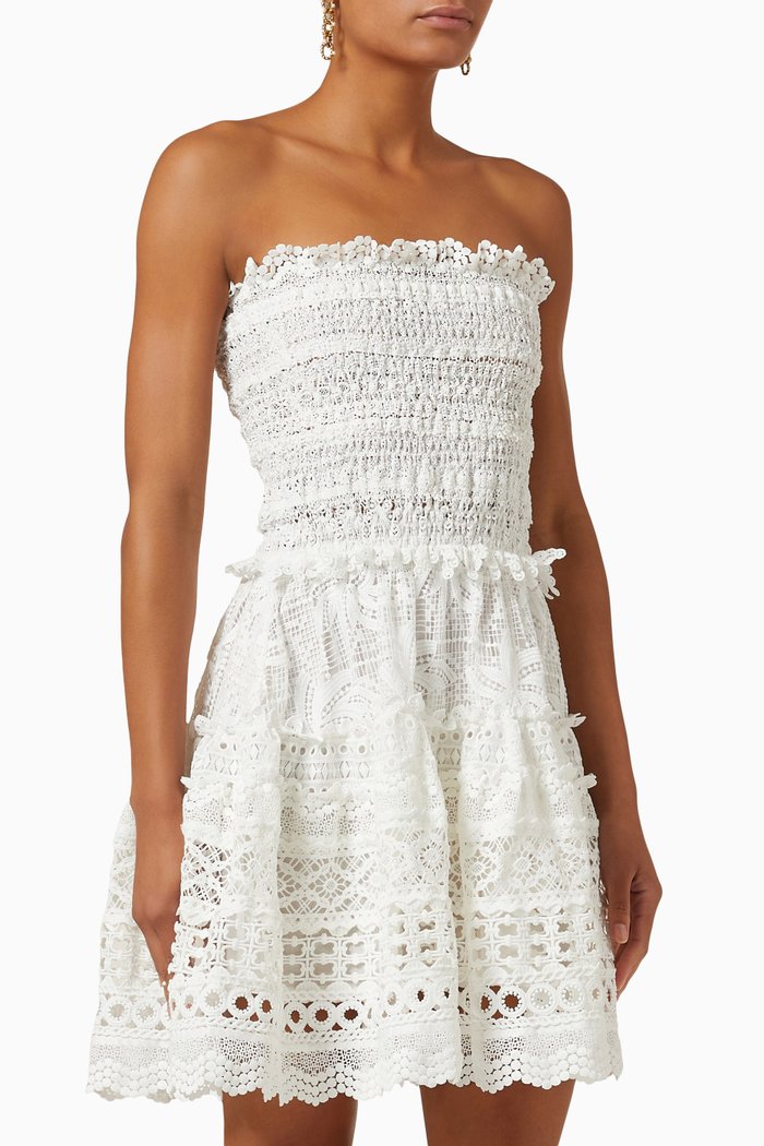 Vallarta Mini Dress in Guipure, White
