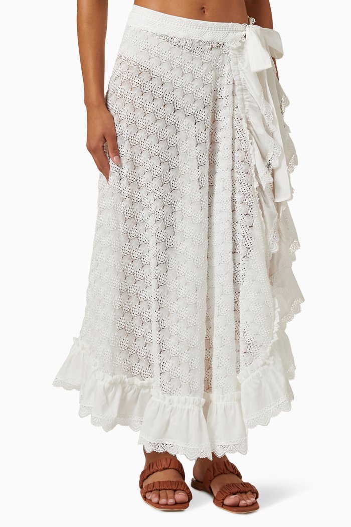

Janeiro Wrap Midi Skirt in Crochet Knit, White