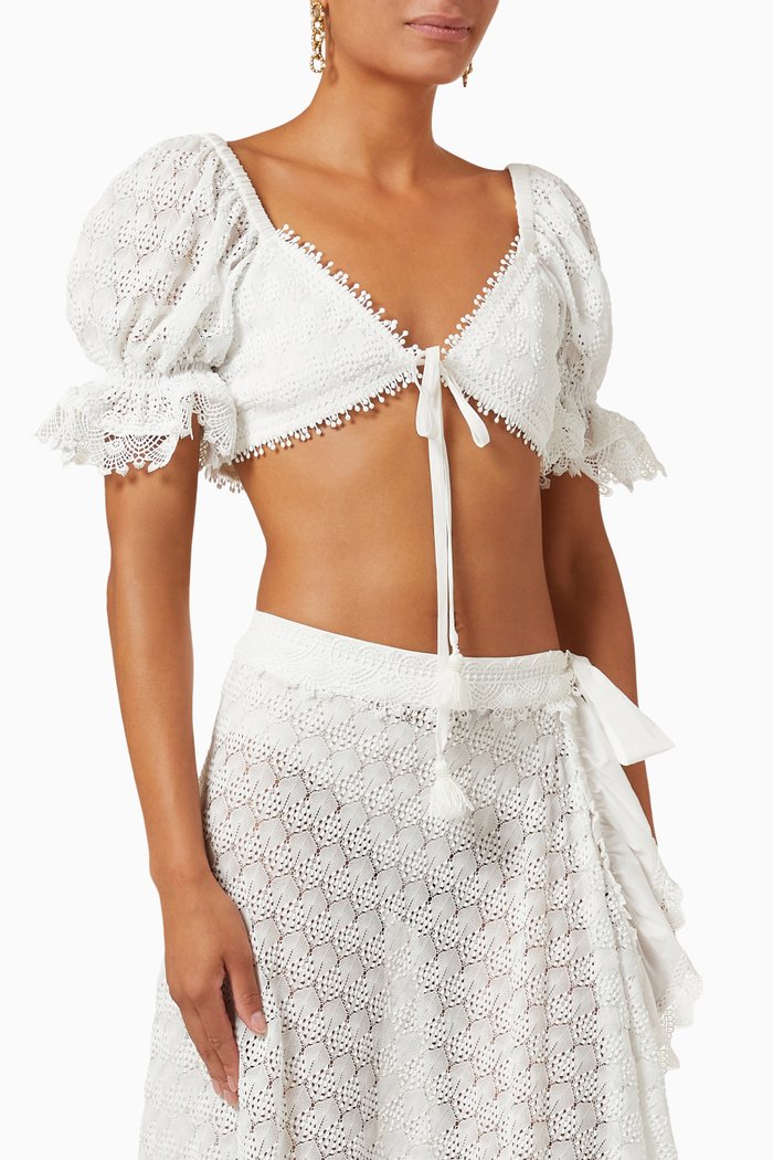 

Janeiro Crop Top in Crochet Knit, White