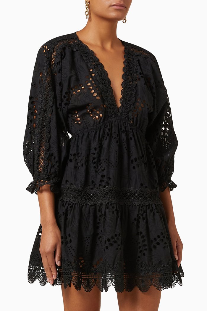 

Amante Mini Dress in Eyelet Cotton, Black