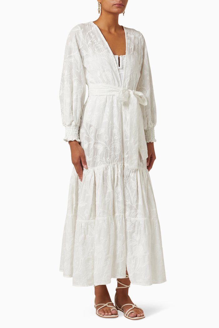 

Jardin Embroidered Kimono in Cotton, White