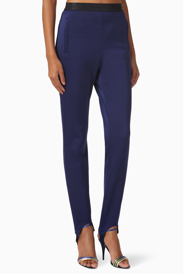 

Stirrup Trousers in Shiny Lycra, Blue