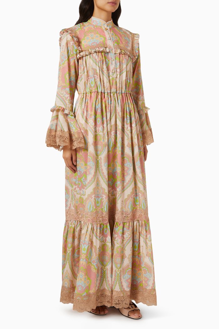 

Floral Print Maxi Dress in Cotton Muslin, Pink