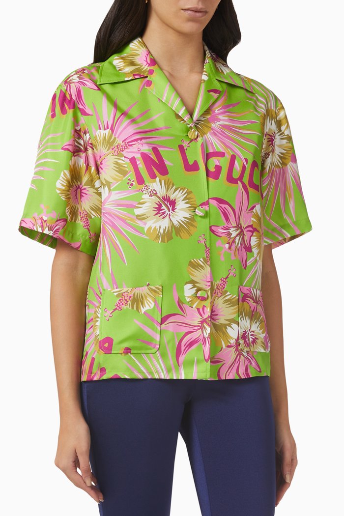 

Floral Bowling Shirt in Silk, Green