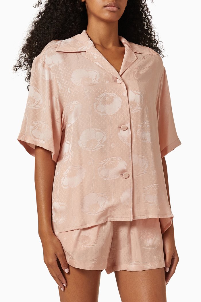 

GG Flower Shirt in Silk Crêpe, Pink