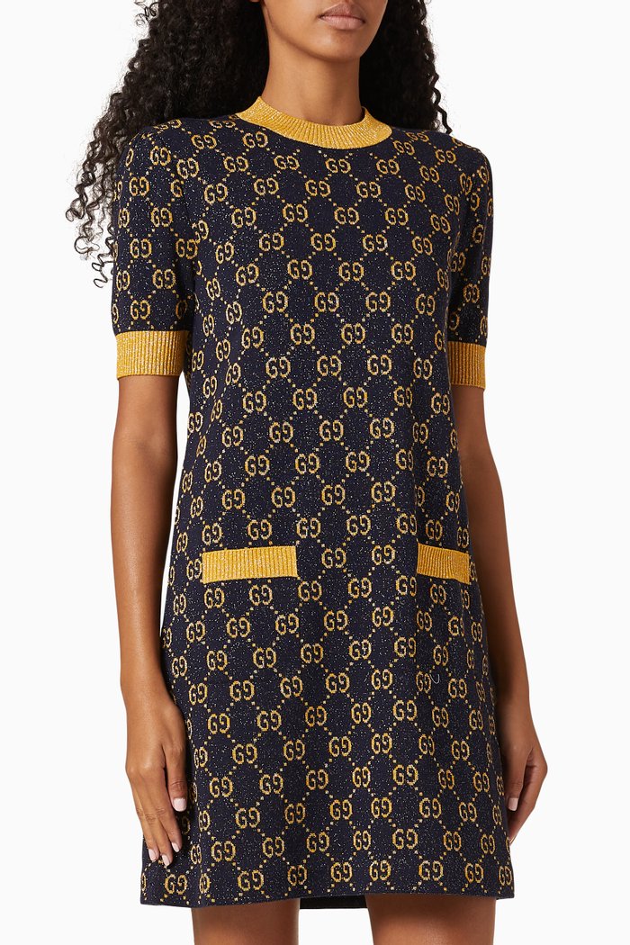 

GG Dress in Lamé Cotton Jacquard, Blue