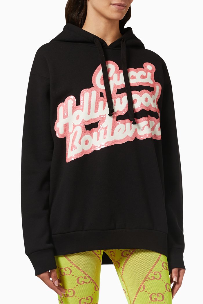 

Gucci Hollywood Boulevard Hoodie in Felted Cotton Jersey, Black