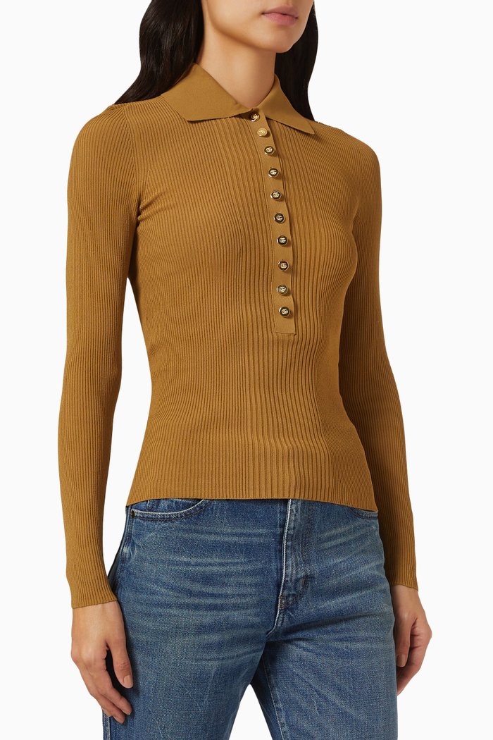 

Polo Sweater in Extra Fine Viscose, Brown