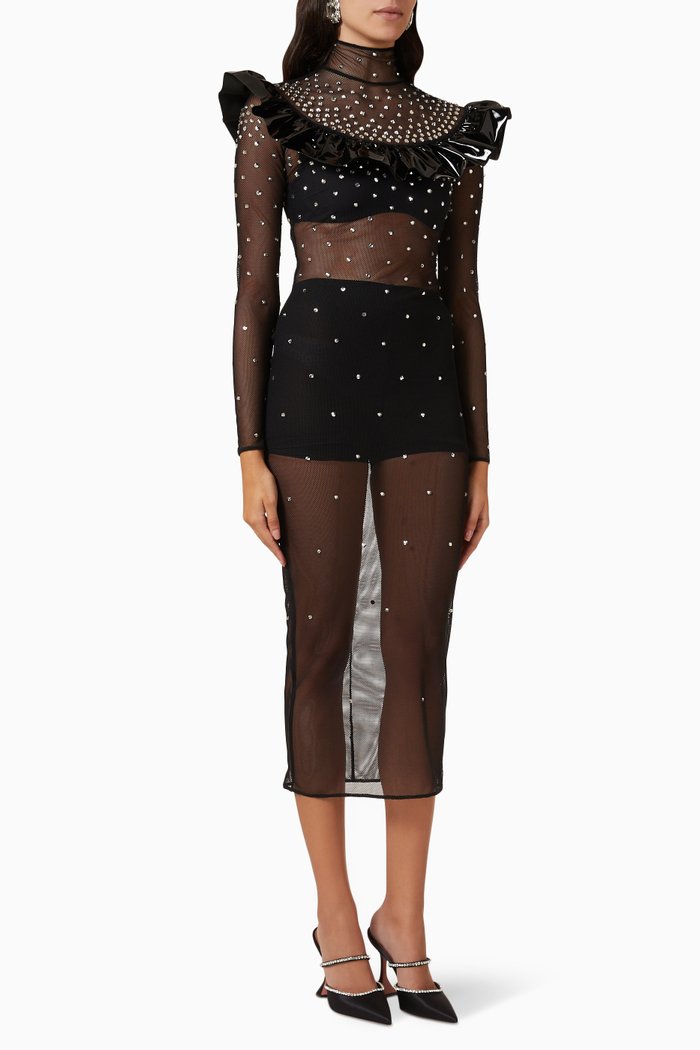 

Crystal Embellished Dress in Net, Black