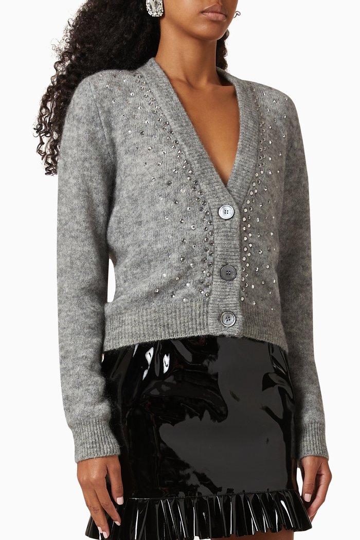 

Crystal Hotfix Cardigan in Mohair, Grey