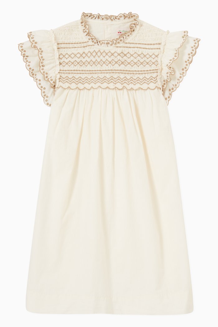 

Smocked Dress in Cotton Voile, Neutral