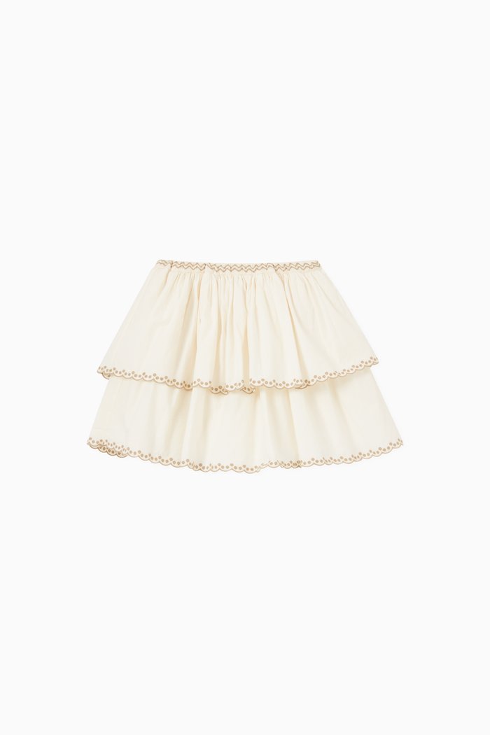 

Embroidered Tiered Skirt in Cotton, Neutral