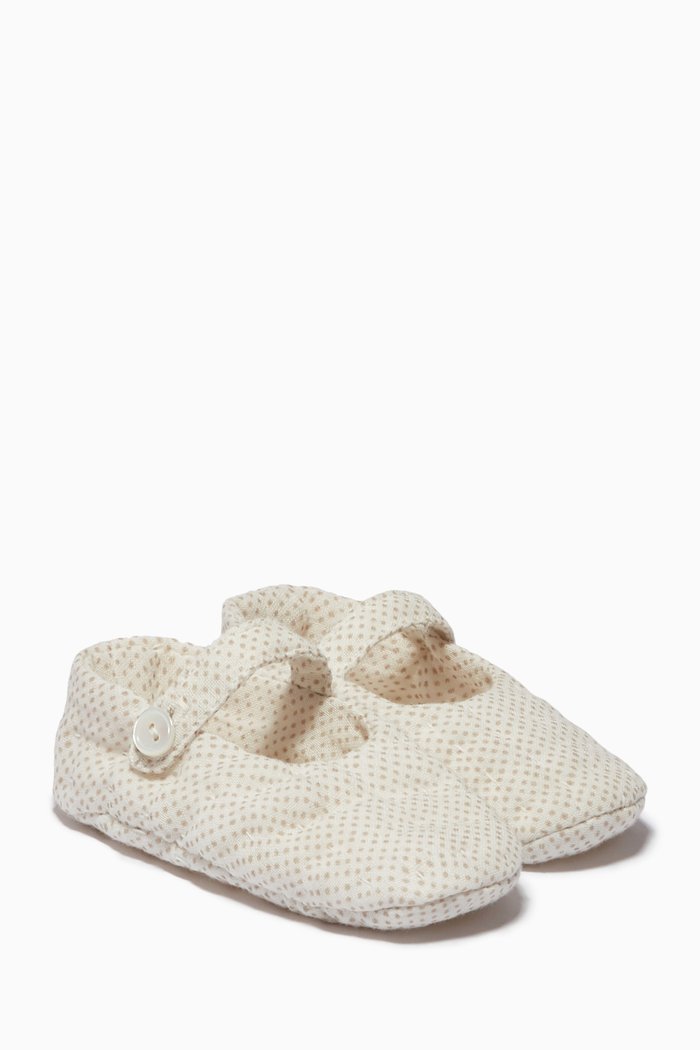 

Quilted Crib Shoes in Organic Cotton, Neutral