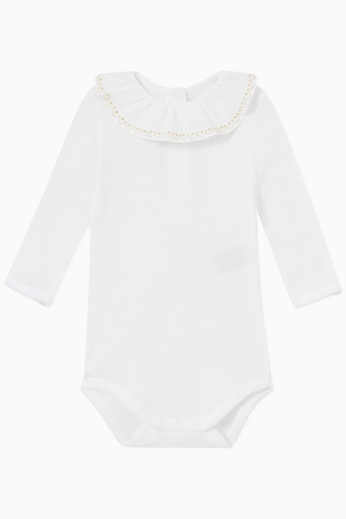 

Embroidered Romper in Organic Cotton, White