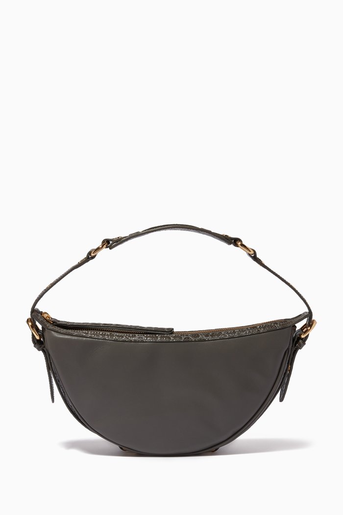 Gib Shoulder Bag in Nappa & Croc-embossed Leather, Grey