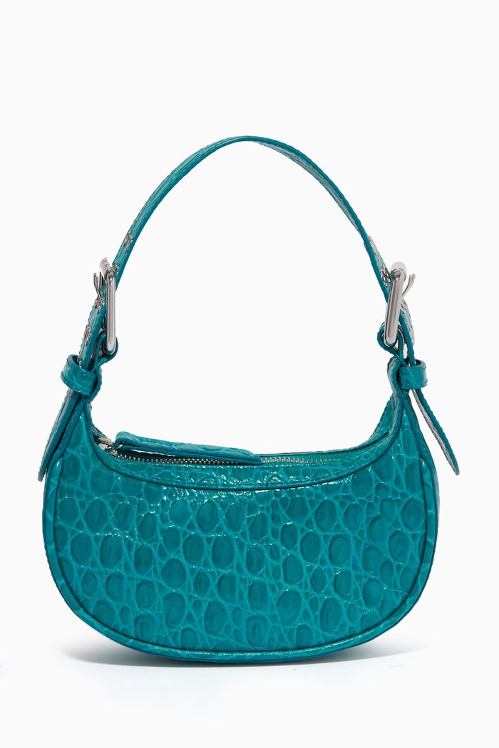 

Mini Soho Shoulder Bag in Circular Croc-embossed Leather, Blue