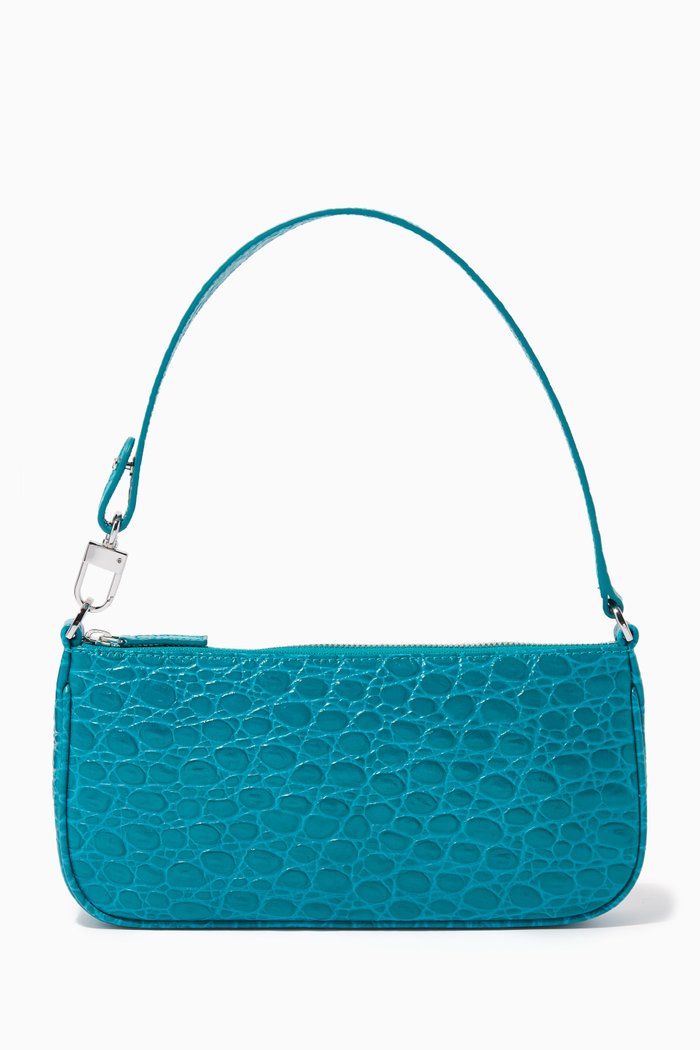 

Rachel Shoulder Bag in Croc-embossed Leather, Blue