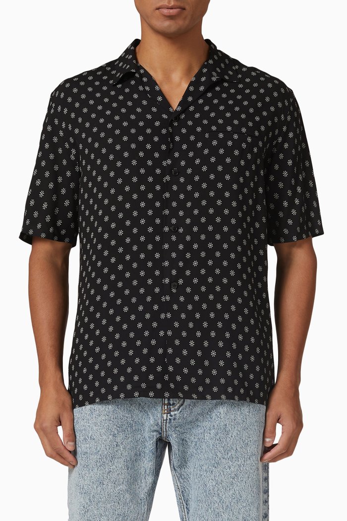 

All-over Print Shirt in Viscose, Black