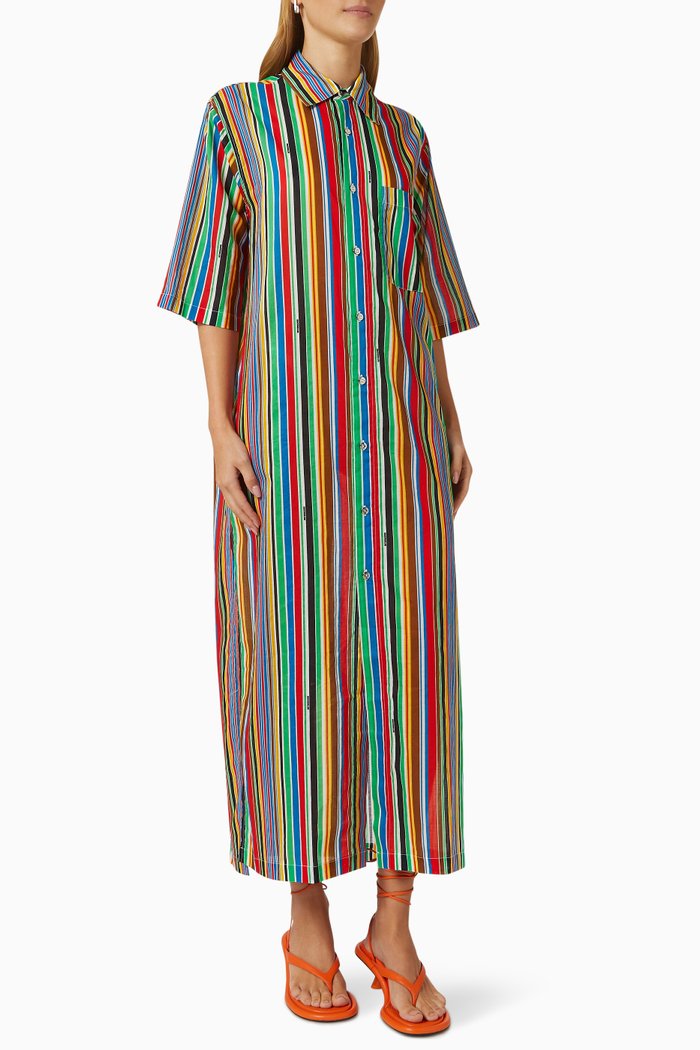 Santos Striped Midi Dress in Cotton Gauze, Multicolour