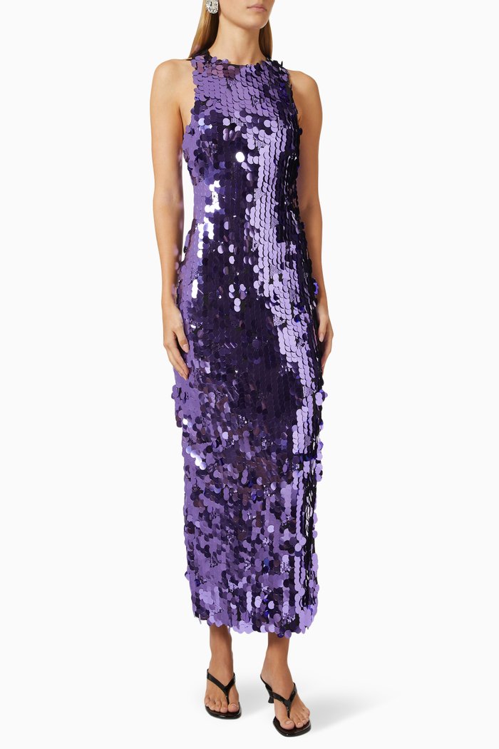

Lou Sleeveless Midi Dress in Sequin, Purple
