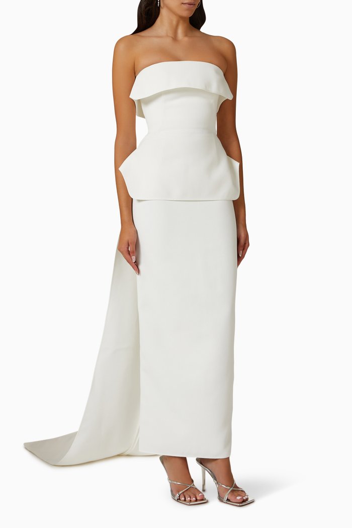

Duo Strapless Gown in Crepe, White