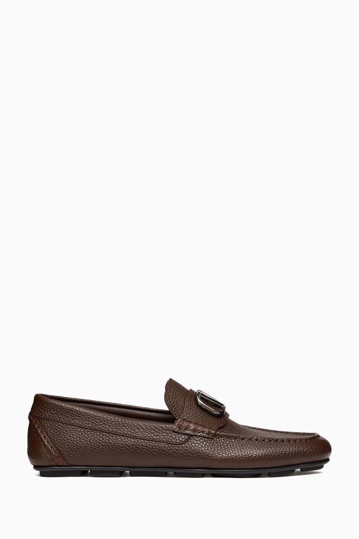 

Valentino Garavani VLOGO Signature Driver Shoes in Calf Leather, Brown
