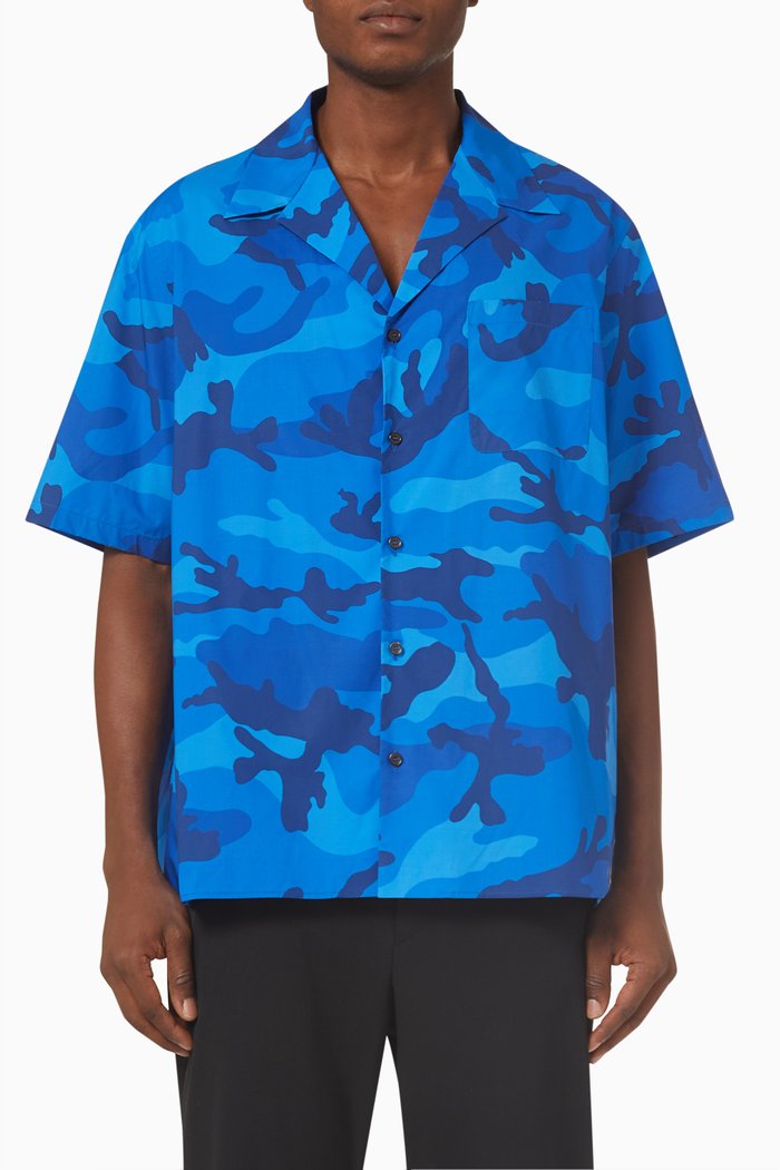 

Camouflage Print Shirt in Cotton, Blue