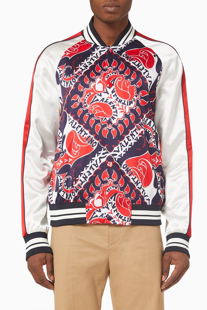 

Archive Manifesto Bandana Print Bomber Jacket in Viscose & Cotton, Multicolour