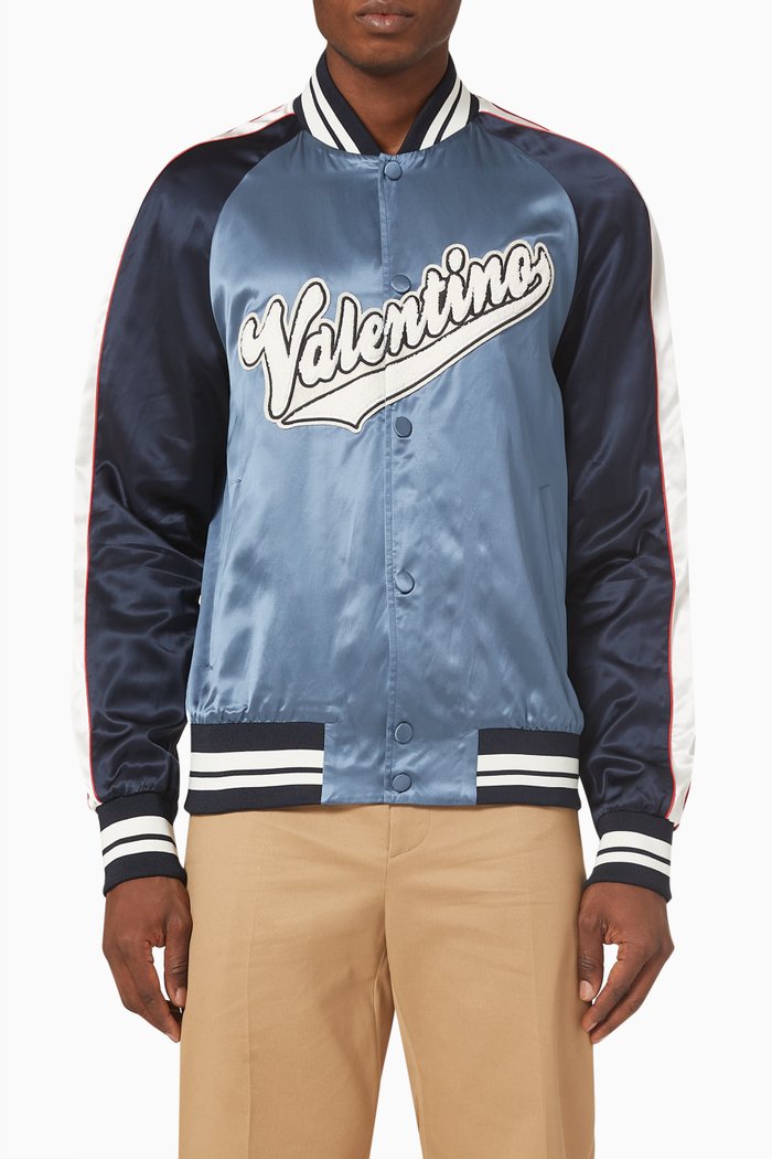 

Embroidered Valentino Patch Bomber Jacket in Viscose & Cotton, Blue