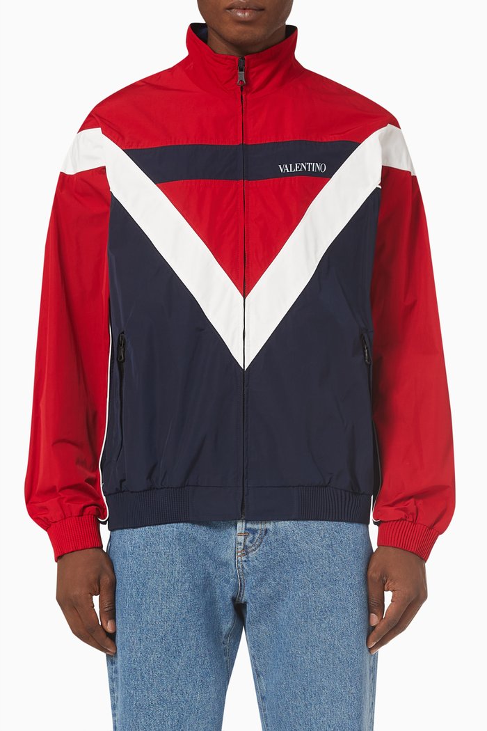 

Colour-block Track Jacket in Technical Cotton, Red