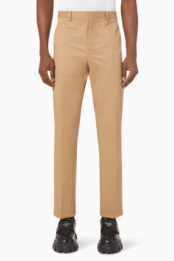 Slim-Fit Pants in Cotton Gabardine, Neutral