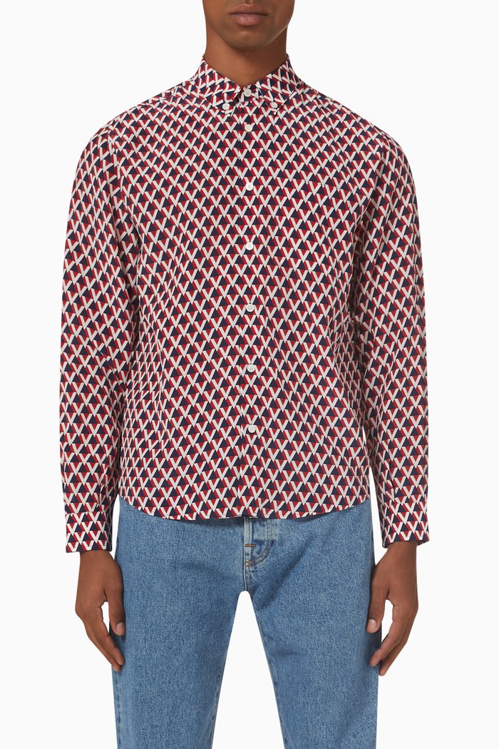

Veehive-print Shirt in Silk, Red