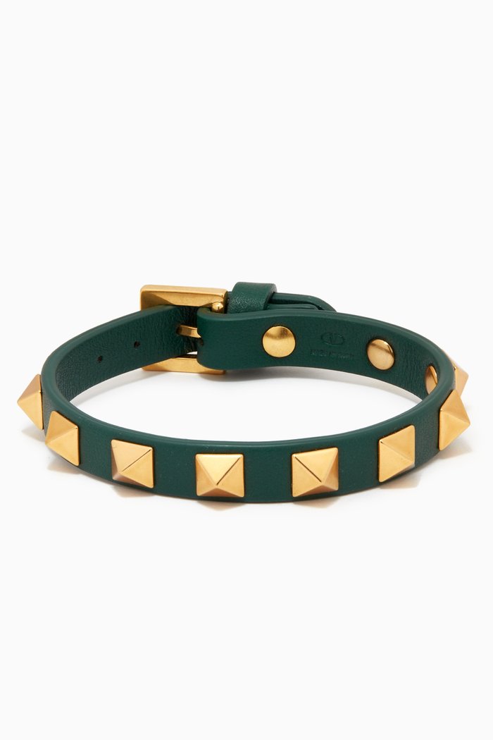 

Valentino Garavani Rockstud Bracelet in Calfskin, Green