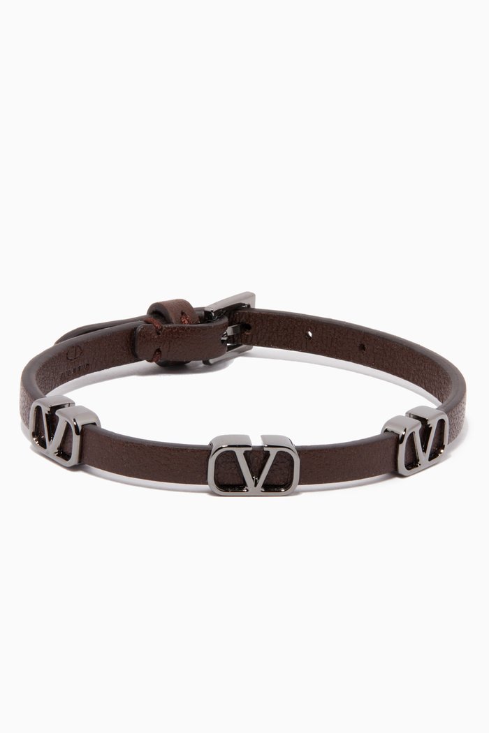 

Valentino Garavani Triple VLogo Signature Bracelet in Leather, Brown