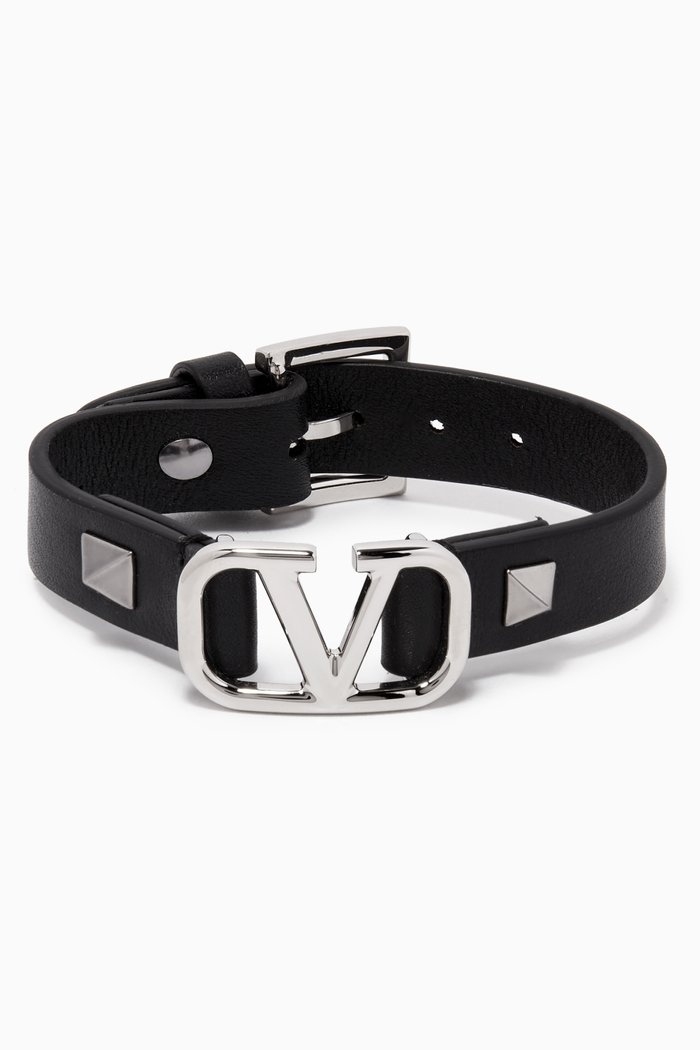

Valentino Garavani VLOGO Studded Bracelet in Leather, Black