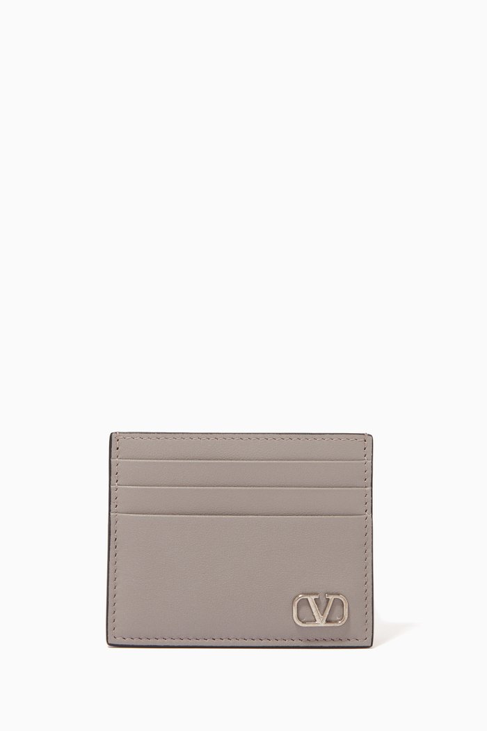 Valentino Garavani VLogo Signature Cardholder in Leather, Grey