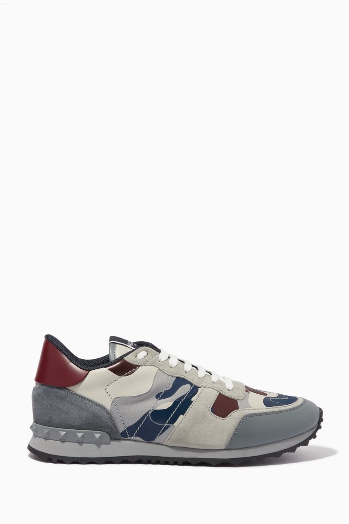 

Valentino Garavani Camouflage Rockrunner Sneakers in Fabric & Nappa Leather, Multicolour