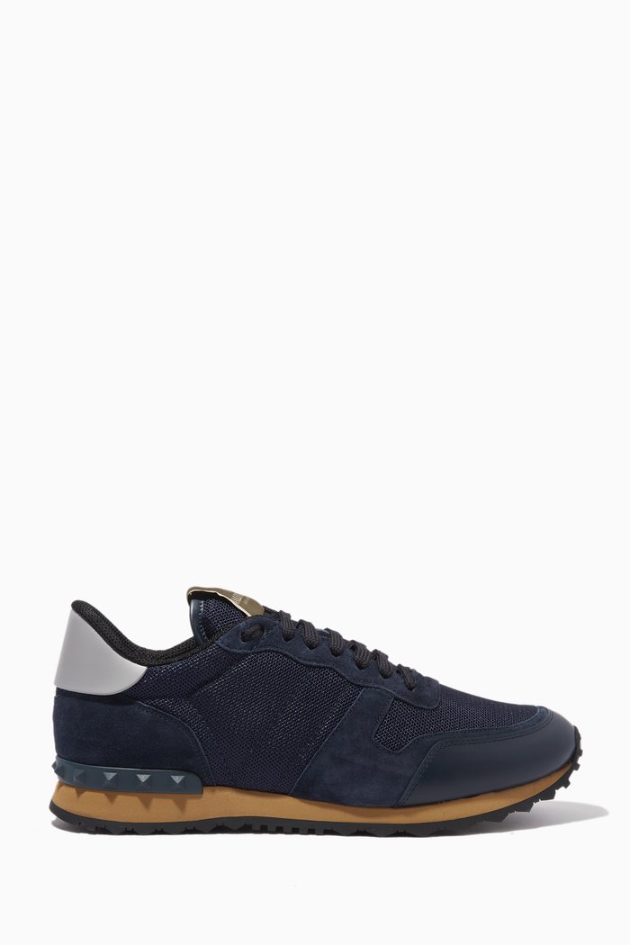 

Valentino Garavani Rockrunner Sneakers in Camo Jacquard, Blue