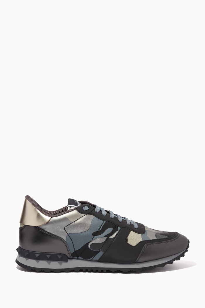 

Valentino Garavani Camouflage Rockrunner Sneakers in Fabric & Metallic Leather, Multicolour