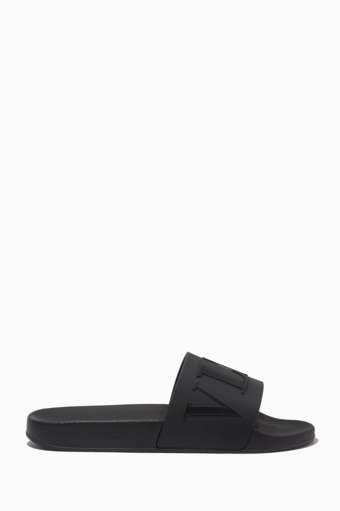 

Valentino Garavani Logo Slide Sandals in Rubber, Black