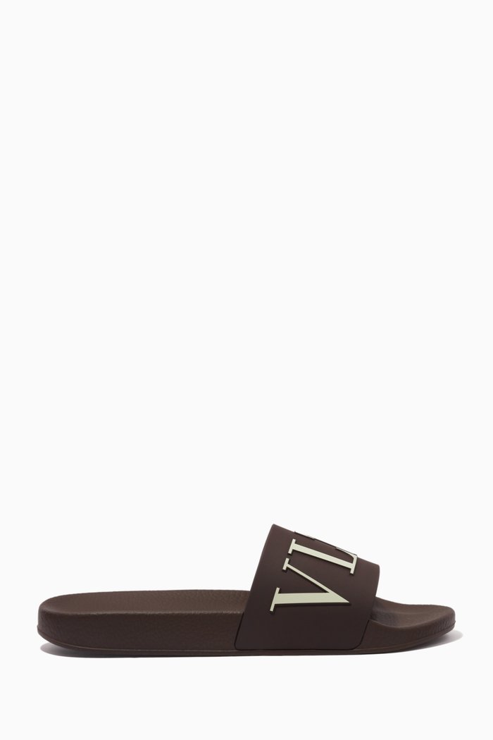 

Valentino Garavani VLTN Slide Sandals in Rubber, Brown