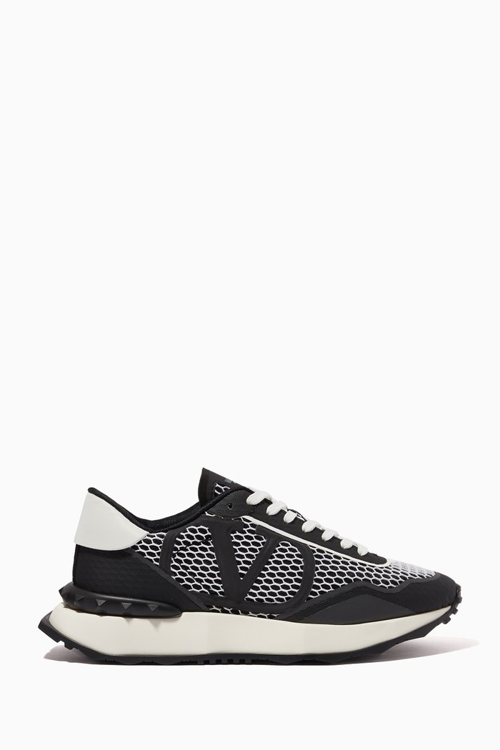Valentino Garavani Netrunner Low-top Sneakers in Mesh & Calf Suede, Black