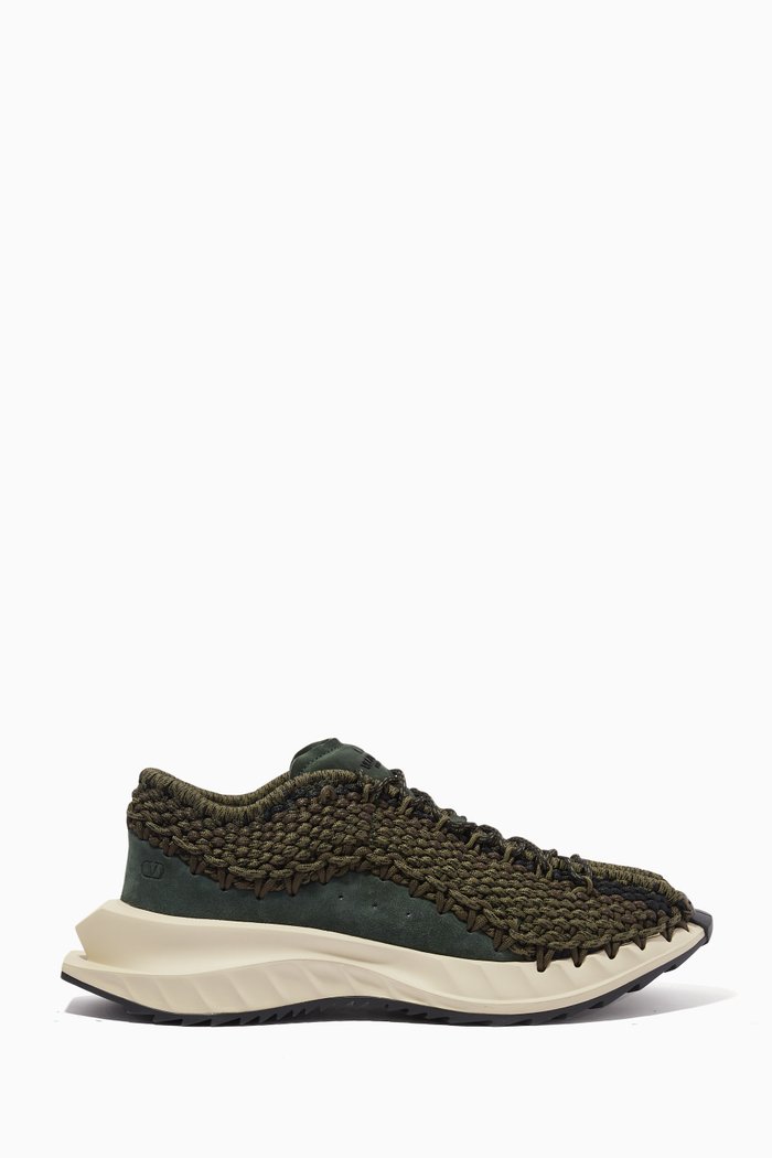 

Lace-up Sneakers in Recycled Crochet, Green