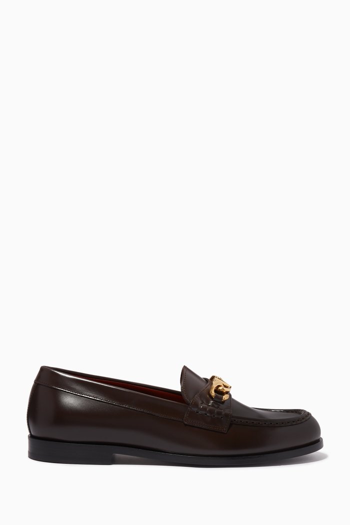 

Valentino Garavani VLOGO Chain Loafers in Leather, Brown