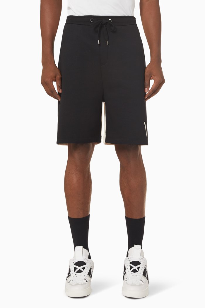 

VLTN Print Two-tone Bermuda Shorts in Cotton, Black