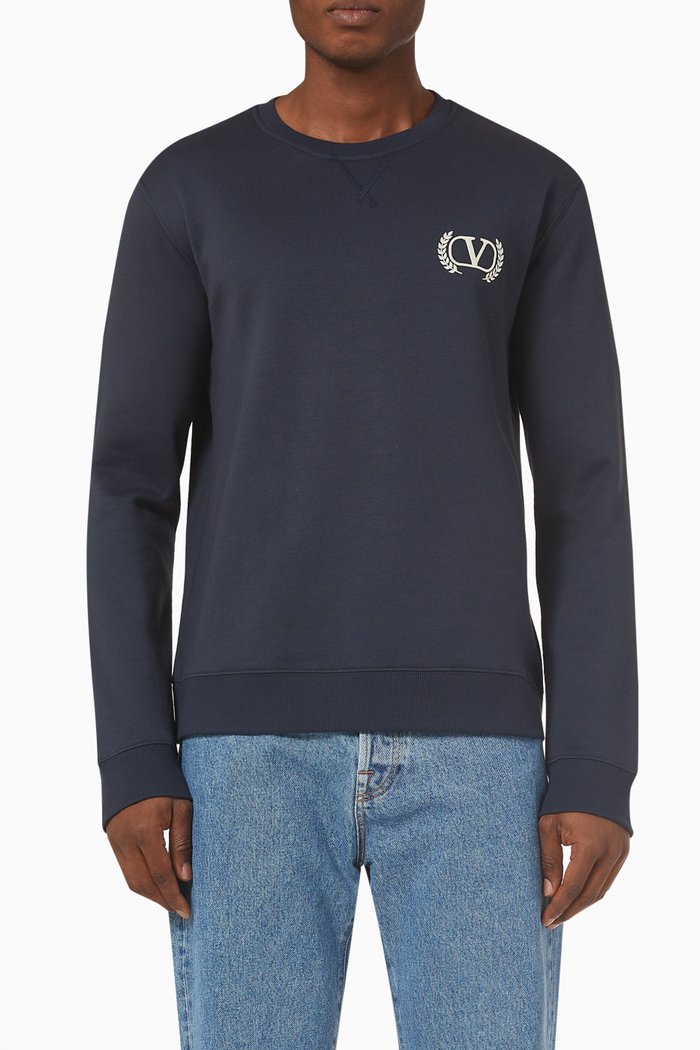 

Maison Valentino Embroidery Crewneck Sweatshirt in Votton, Blue