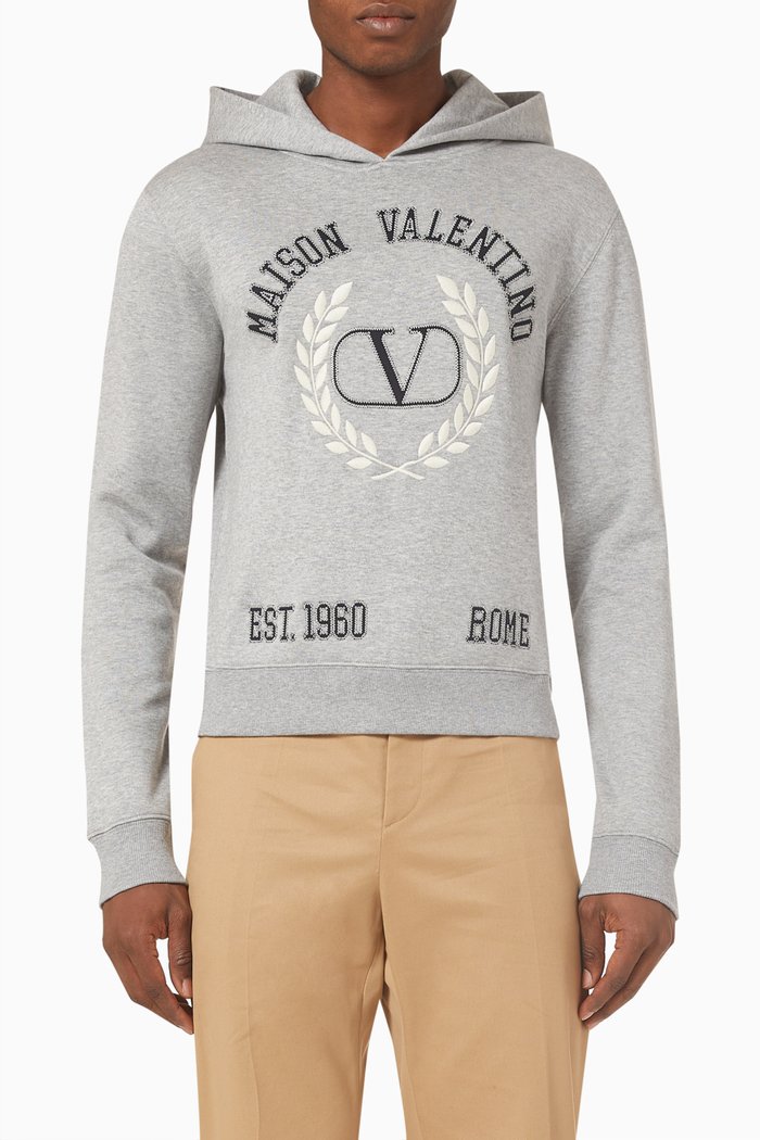 

Maison Valentino Embroidery Hooded Sweatshirt in Cotton, Grey