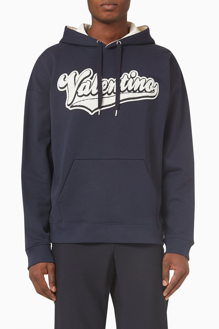 

Valentino Embroidered Patch Hooded Sweatshirt in Cotton, Blue