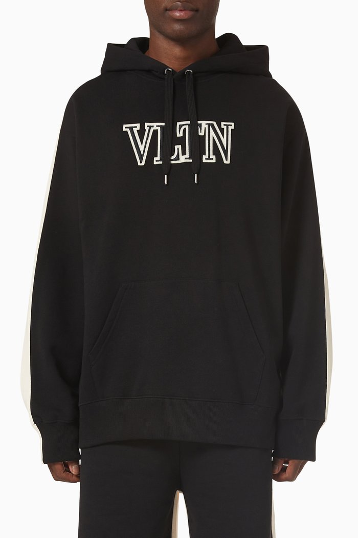 

VLTN Hoodie in Stretch Cotton Fleece, Black