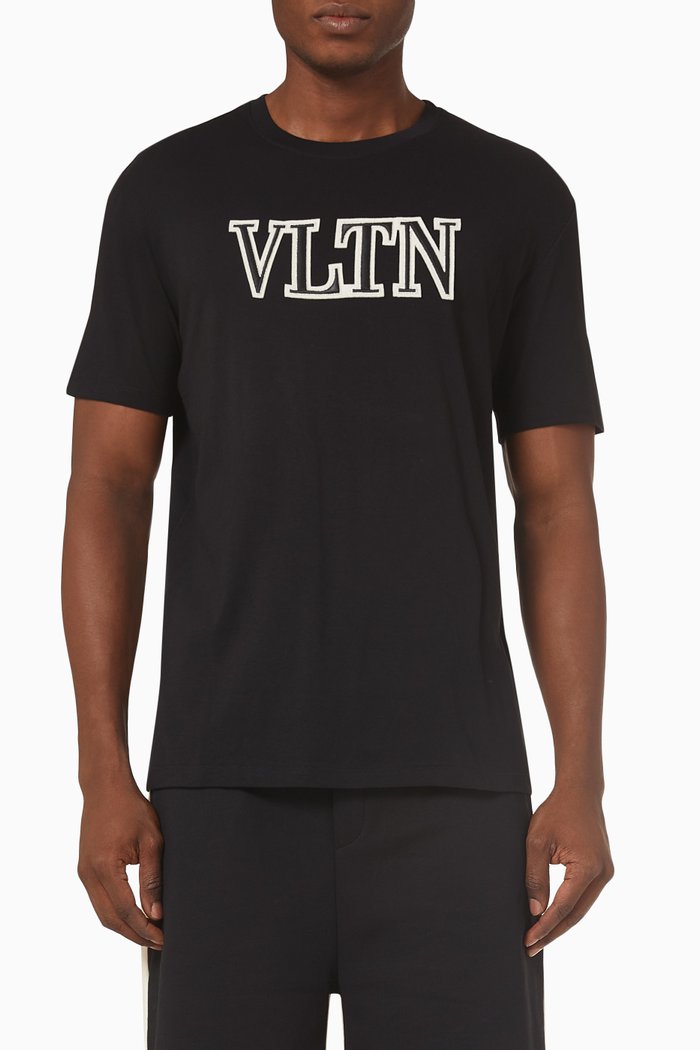 

VLTN Embroidered Crewneck T-shirt in Cotton, Black